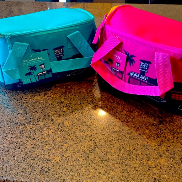 Trader Joe’s insulated tote lunch bags.Two bags one hot pink and one aqua!